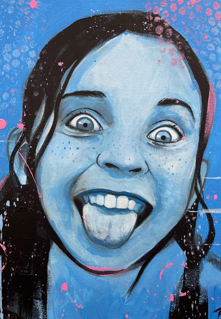 Shine! is an original figurative artwork exploring joy, vitality and free expression through a luminous and expressive portrait.