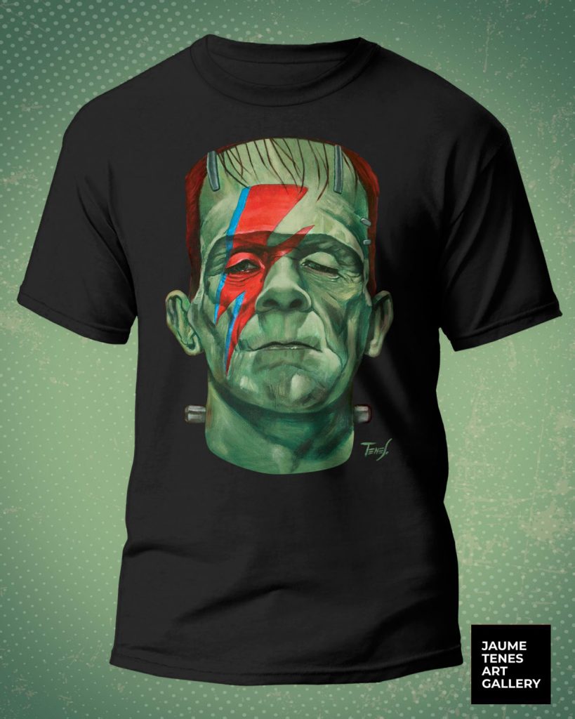 Frankenstein meets David Bowie’s lightning bolt. A bold, iconic T-shirt that turns art into attitude. Wear the legend. Jaume Tenes T-shirts: exclusive reproductions of his artworks, transformed into wearable art.