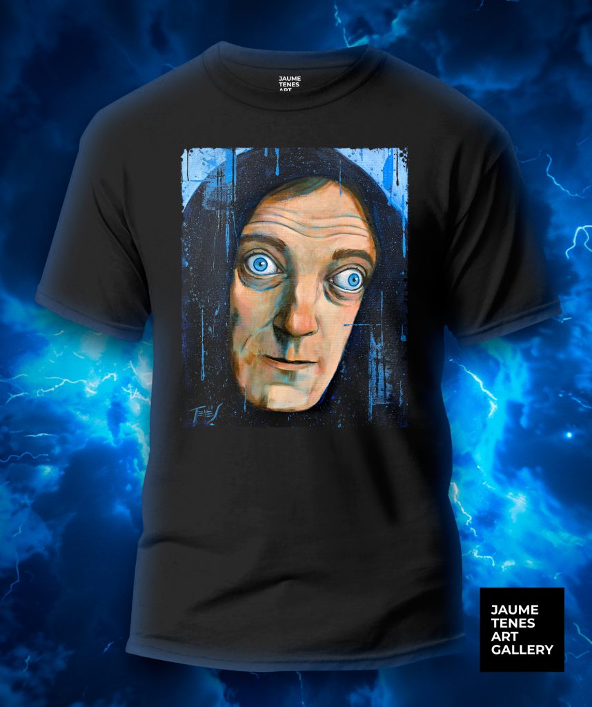 Portrait of Igor from The Young Frankenstein in a bold, artistic style by Jaume Tenes, printed on a T-shirt. Captures the character’s mischievous charm and classic cinematic humor.
