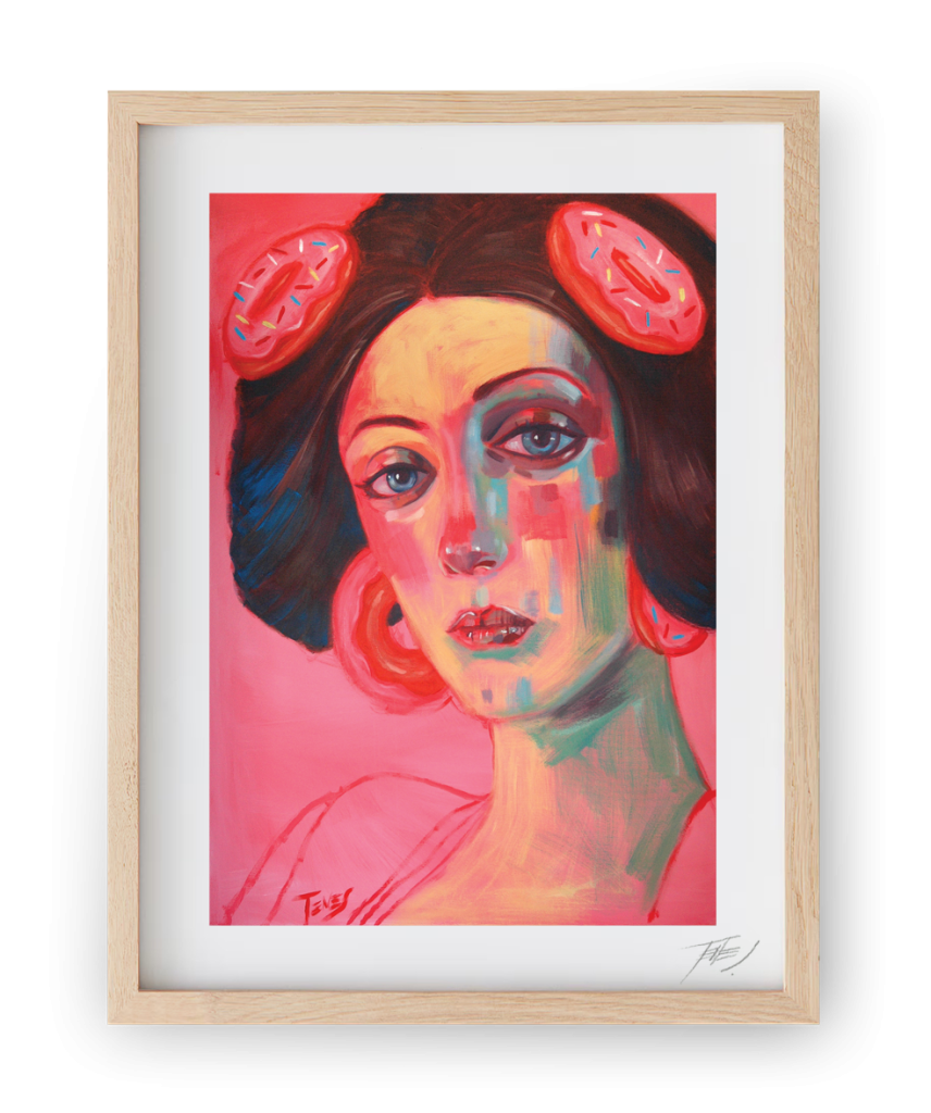 "Sweet Girl", figurative acrylic artwork in pastel pinks depicting a girl with donuts in her hair, by Jaume Tenes.


"Sweet Girl", obra figurativa en acrílico en rosa pastel que representa a una chica con donuts en su cabello, por Jaume Tenes.