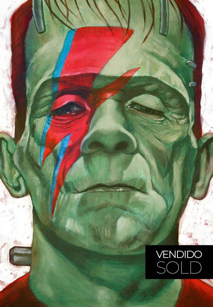 Portrait of Boris Karloff’s Frankenstein with David Bowie's iconic lightning bolt.